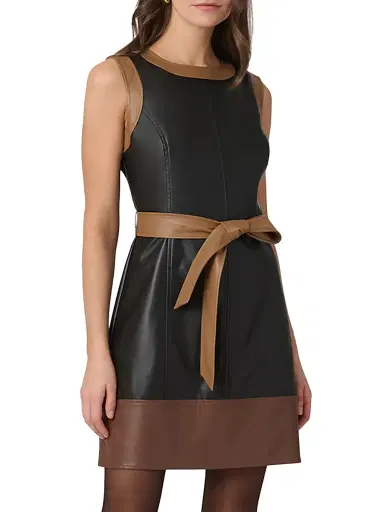Shoshanna Women's Shanti Faux Leather Minidress - Jet Camel Brown | Thumbnail 3 Shoshanna Women's Shanti Faux Leather Minidress - Jet Camel Brown | Thumbnail 3