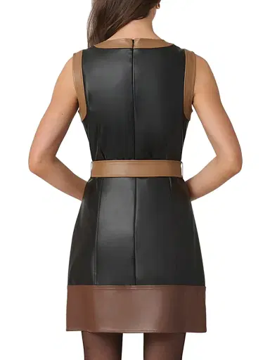 Shoshanna Women's Shanti Faux Leather Minidress - Jet Camel Brown | Thumbnail 4 Shoshanna Women's Shanti Faux Leather Minidress - Jet Camel Brown | Thumbnail 4