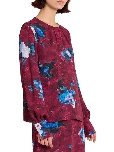 Erdem Women's Floral Blouse - Abstract Rose Mulberry Red | Thumbnail 4 Erdem Women's Floral Blouse - Abstract Rose Mulberry Red | Thumbnail 4