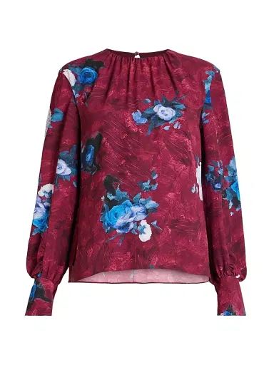 Erdem Women's Floral Blouse - Abstract Rose Mulberry Red | Thumbnail 1 Erdem Women's Floral Blouse - Abstract Rose Mulberry Red | Thumbnail 1