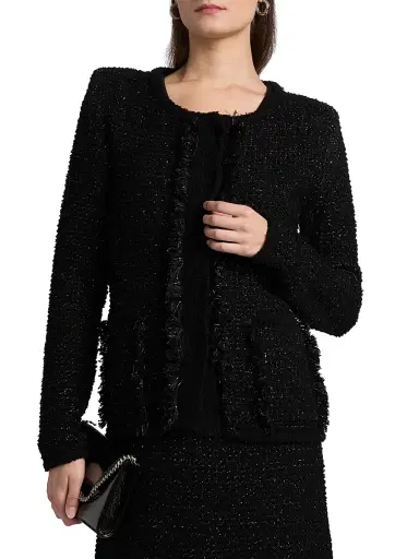 Chiara Boni La Petite Robe Women's Borant Metallic Tweed Cardigan - Black - Size Small | Thumbnail 3 Chiara Boni La Petite Robe Women's Borant Metallic Tweed Cardigan - Black - Size Small | Thumbnail 3