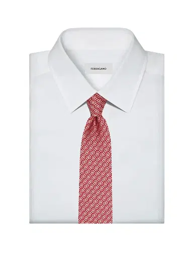 FERRAGAMO Men's Trofeo Silk Tie - Rosso Rosa | Thumbnail 2 FERRAGAMO Men's Trofeo Silk Tie - Rosso Rosa | Thumbnail 2