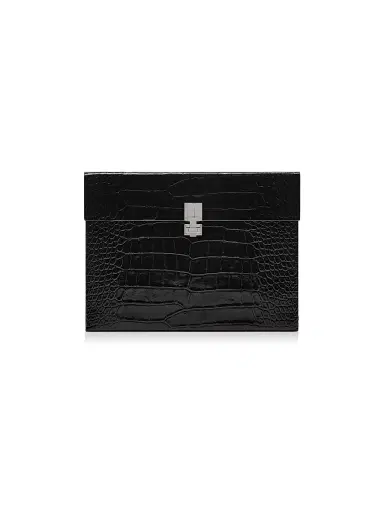 TOM FORD Men's Croc-Embossed Leather Portfolio Pouch - Black | Thumbnail 1 TOM FORD Men's Croc-Embossed Leather Portfolio Pouch - Black | Thumbnail 1