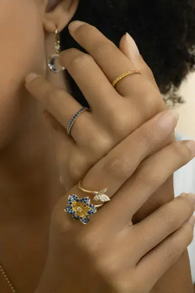 LISA NIK Rainbow Sapphire Skinny Band Ring | Thumbnail 2 LISA NIK Rainbow Sapphire Skinny Band Ring | Thumbnail 2
