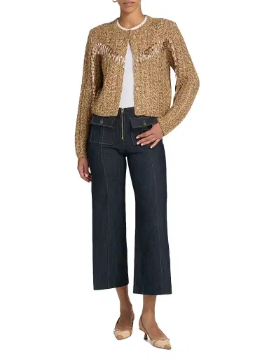Cinq à Sept Women's Lisabeth Bugle-Fringed Knit Cardigan - Oatmeal Multi | Thumbnail 2 Cinq à Sept Women's Lisabeth Bugle-Fringed Knit Cardigan - Oatmeal Multi | Thumbnail 2