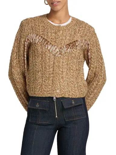 Cinq à Sept Women's Lisabeth Bugle-Fringed Knit Cardigan - Oatmeal Multi | Thumbnail 3 Cinq à Sept Women's Lisabeth Bugle-Fringed Knit Cardigan - Oatmeal Multi | Thumbnail 3