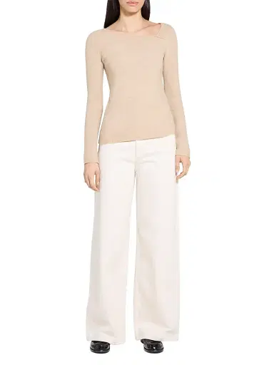 Theory Women's Asymmetric Merino Wool-Blend Top - Beige | Thumbnail 2 Theory Women's Asymmetric Merino Wool-Blend Top - Beige | Thumbnail 2