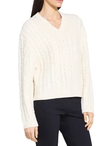 Theory Women's Wool-Cashmere Cable Knit Sweater - | Thumbnail 4 Theory Women's Wool-Cashmere Cable Knit Sweater - | Thumbnail 4
