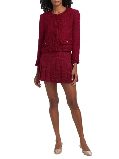 ALICE + OLIVIA Women's Carter Stitch Wool-Blend Pleated Miniskirt - Oxblood | Thumbnail 2 ALICE + OLIVIA Women's Carter Stitch Wool-Blend Pleated Miniskirt - Oxblood | Thumbnail 2