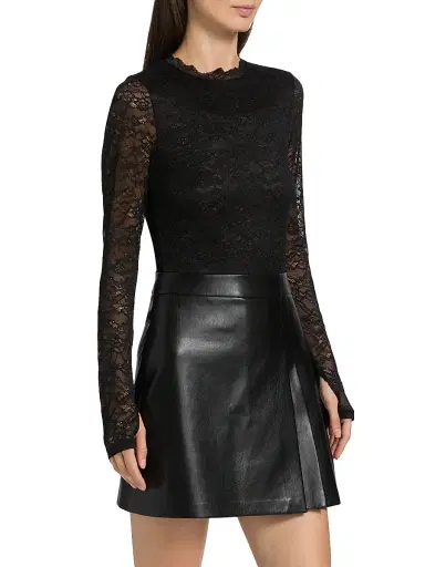 ALICE + OLIVIA Women's Chara Mixed-Media Pleated Minidress - Black | Thumbnail 4 ALICE + OLIVIA Women's Chara Mixed-Media Pleated Minidress - Black | Thumbnail 4