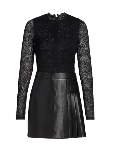 ALICE + OLIVIA Women's Chara Mixed-Media Pleated Minidress - Black | Thumbnail 1 ALICE + OLIVIA Women's Chara Mixed-Media Pleated Minidress - Black | Thumbnail 1