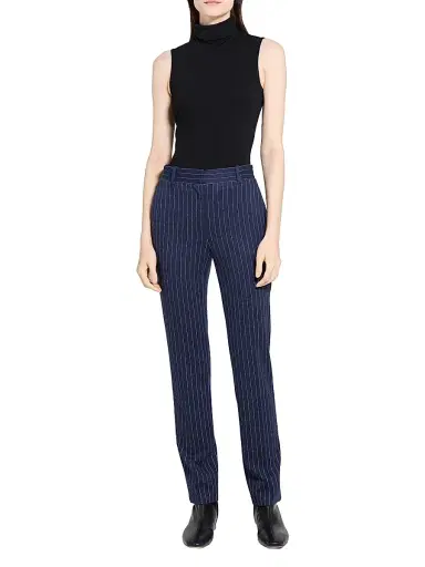 Theory Women's Pinstriped Crepe Slim-Fit Pants - Navy Multi | Thumbnail 2 Theory Women's Pinstriped Crepe Slim-Fit Pants - Navy Multi | Thumbnail 2