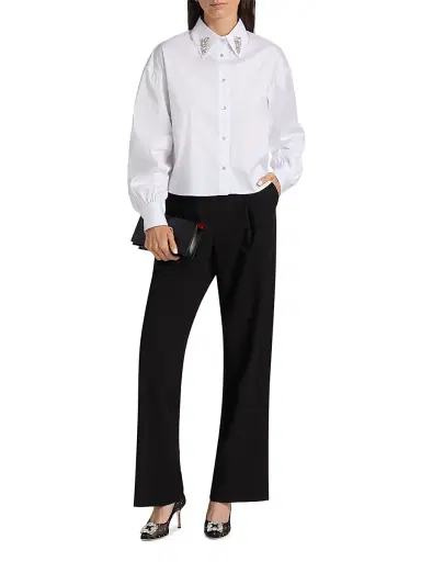 Chiara Boni La Petite Robe Women's Crystal-Embellished Cotton-Blend Shirt | Thumbnail 2 Chiara Boni La Petite Robe Women's Crystal-Embellished Cotton-Blend Shirt | Thumbnail 2