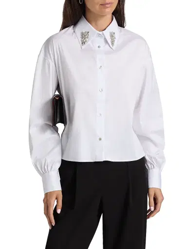 Chiara Boni La Petite Robe Women's Crystal-Embellished Cotton-Blend Shirt | Thumbnail 3 Chiara Boni La Petite Robe Women's Crystal-Embellished Cotton-Blend Shirt | Thumbnail 3