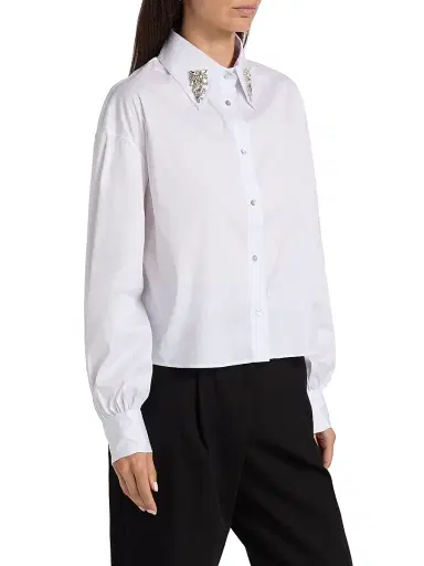 Chiara Boni La Petite Robe Women's Crystal-Embellished Cotton-Blend Shirt | Thumbnail 4 Chiara Boni La Petite Robe Women's Crystal-Embellished Cotton-Blend Shirt | Thumbnail 4