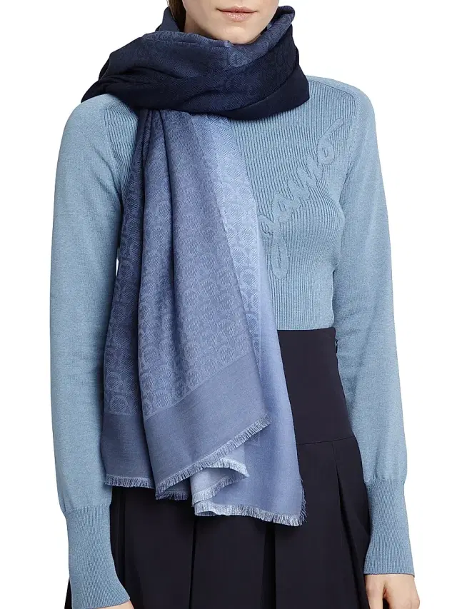 Women's Gancini Silk & Wool Shawl - Ocean Women's Gancini Silk & Wool Shawl - Ocean