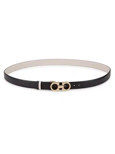 FERRAGAMO Women's Donna Gancini Buckle Reversible Leather Belt - Bone Nero | Thumbnail 3 FERRAGAMO Women's Donna Gancini Buckle Reversible Leather Belt - Bone Nero | Thumbnail 3