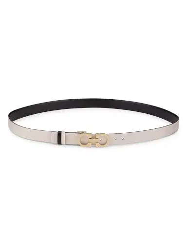 FERRAGAMO Women's Donna Gancini Buckle Reversible Leather Belt - Bone Nero | Thumbnail 1 FERRAGAMO Women's Donna Gancini Buckle Reversible Leather Belt - Bone Nero | Thumbnail 1