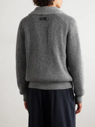 Zegna Shawl-Collar Waffle-Knit Cashmere and Mohair-Blend Cardigan - Men | Thumbnail 3 Zegna Shawl-Collar Waffle-Knit Cashmere and Mohair-Blend Cardigan - Men | Thumbnail 3
