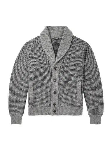 Zegna Shawl-Collar Waffle-Knit Cashmere and Mohair-Blend Cardigan - Men | Thumbnail 1 Zegna Shawl-Collar Waffle-Knit Cashmere and Mohair-Blend Cardigan - Men | Thumbnail 1