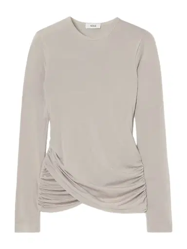 AGOLDE Eve Twist Ruched Draped Stretch-lyocell Jersey Top | Thumbnail 1 AGOLDE Eve Twist Ruched Draped Stretch-lyocell Jersey Top | Thumbnail 1