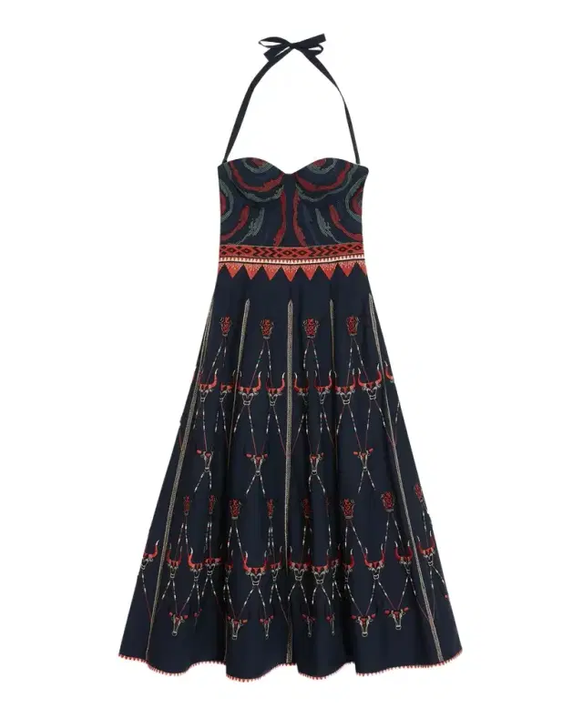 Lotty Dress with Sacred Bulls Embroidery Lotty Dress with Sacred Bulls Embroidery