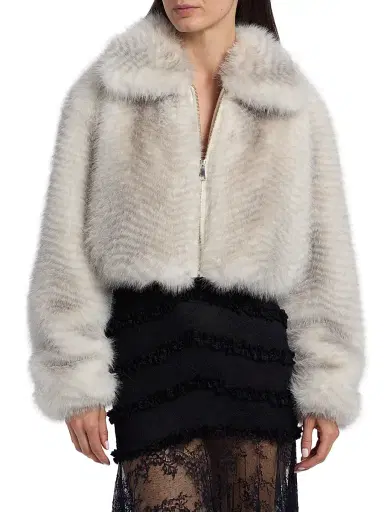 LoveShackFancy Women's Orlen Faux-Fur Crop Jacket | Thumbnail 3 LoveShackFancy Women's Orlen Faux-Fur Crop Jacket | Thumbnail 3