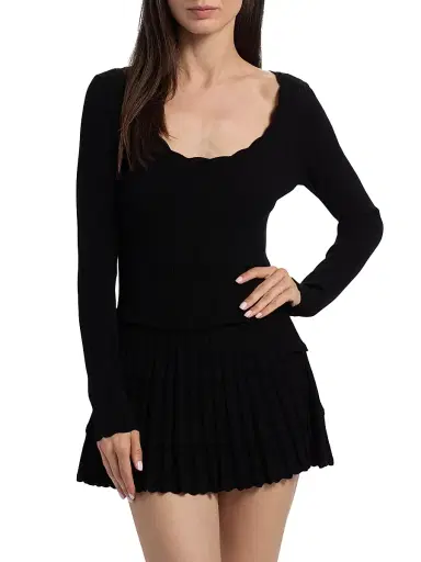 LoveShackFancy Women's Lavender Tiered Stretch Pointelle-Knit Minidress - Black | Thumbnail 3 LoveShackFancy Women's Lavender Tiered Stretch Pointelle-Knit Minidress - Black | Thumbnail 3