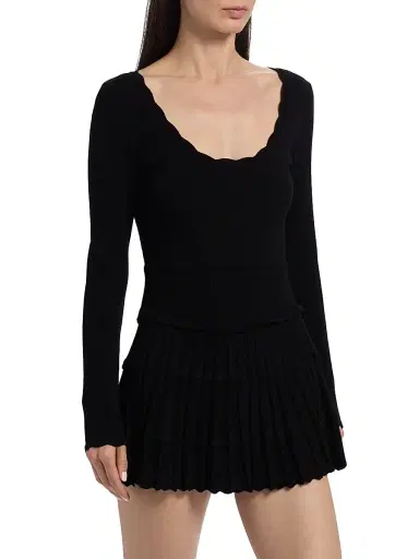 LoveShackFancy Women's Lavender Tiered Stretch Pointelle-Knit Minidress - Black | Thumbnail 4 LoveShackFancy Women's Lavender Tiered Stretch Pointelle-Knit Minidress - Black | Thumbnail 4