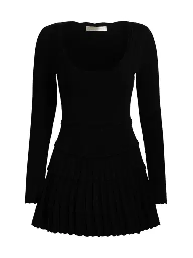 LoveShackFancy Women's Lavender Tiered Stretch Pointelle-Knit Minidress - Black | Thumbnail 1 LoveShackFancy Women's Lavender Tiered Stretch Pointelle-Knit Minidress - Black | Thumbnail 1