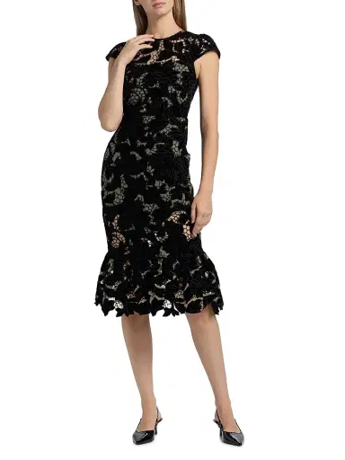 Alice + Olivia Women's Clover Velvet Floral Lace Open-Back Midi-Dress - Black | Thumbnail 2 Alice + Olivia Women's Clover Velvet Floral Lace Open-Back Midi-Dress - Black | Thumbnail 2