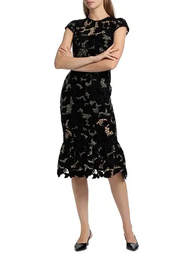 Alice + Olivia Women's Clover Velvet Floral Lace Open-Back Midi-Dress - Black | Thumbnail 3 Alice + Olivia Women's Clover Velvet Floral Lace Open-Back Midi-Dress - Black | Thumbnail 3