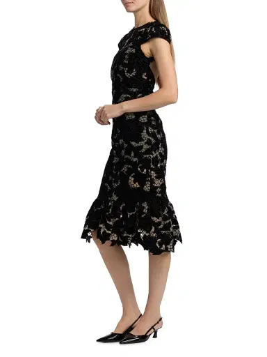 Alice + Olivia Women's Clover Velvet Floral Lace Open-Back Midi-Dress - Black | Thumbnail 4 Alice + Olivia Women's Clover Velvet Floral Lace Open-Back Midi-Dress - Black | Thumbnail 4