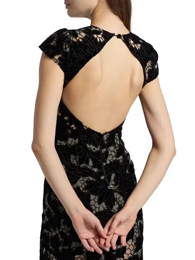 Alice + Olivia Women's Clover Velvet Floral Lace Open-Back Midi-Dress - Black | Thumbnail 6 Alice + Olivia Women's Clover Velvet Floral Lace Open-Back Midi-Dress - Black | Thumbnail 6