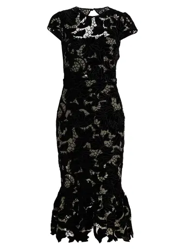 Alice + Olivia Women's Clover Velvet Floral Lace Open-Back Midi-Dress - Black | Thumbnail 1 Alice + Olivia Women's Clover Velvet Floral Lace Open-Back Midi-Dress - Black | Thumbnail 1