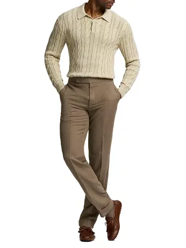 Ralph Lauren Purple Label Men's Silk-Linen Slim Trousers - Taupe | Thumbnail 2 Ralph Lauren Purple Label Men's Silk-Linen Slim Trousers - Taupe | Thumbnail 2