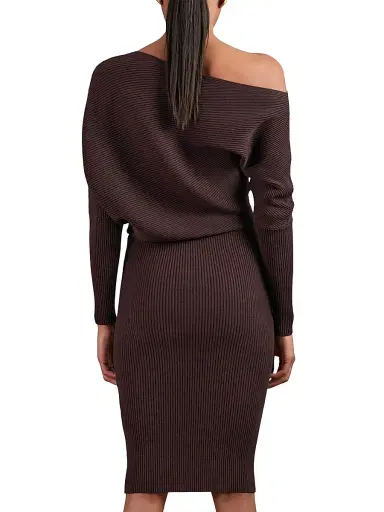 Reiss Women's Lara Rib-Knit Knee-Length Dress - Plum Purple | Thumbnail 3 Reiss Women's Lara Rib-Knit Knee-Length Dress - Plum Purple | Thumbnail 3