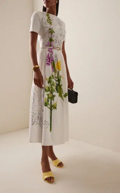 Oscar de la Renta Dandelion-Printed Cotton-Poplin Midi Dress | Thumbnail 2 Oscar de la Renta Dandelion-Printed Cotton-Poplin Midi Dress | Thumbnail 2
