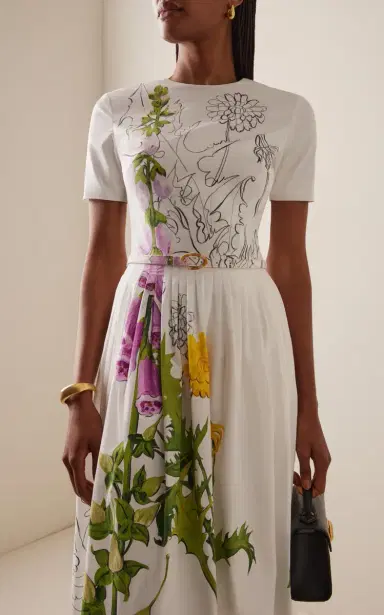 Oscar de la Renta Dandelion-Printed Cotton-Poplin Midi Dress | Thumbnail 3 Oscar de la Renta Dandelion-Printed Cotton-Poplin Midi Dress | Thumbnail 3