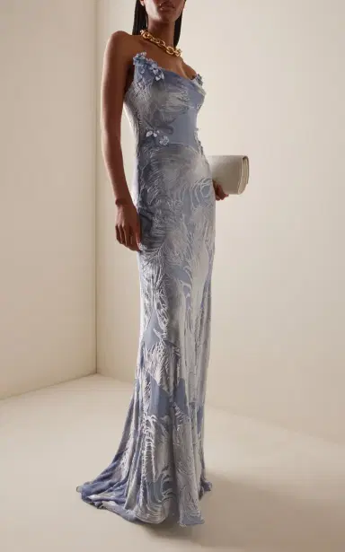 Oscar de la Renta Draped Devoré Velvet Gown | Thumbnail 2 Oscar de la Renta Draped Devoré Velvet Gown | Thumbnail 2
