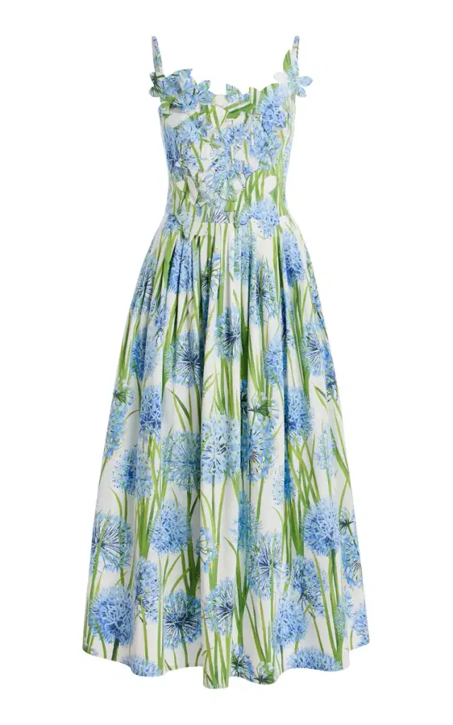 Appliqued Allium-Printed Cotton-Poplin Midi Dress Appliqued Allium-Printed Cotton-Poplin Midi Dress