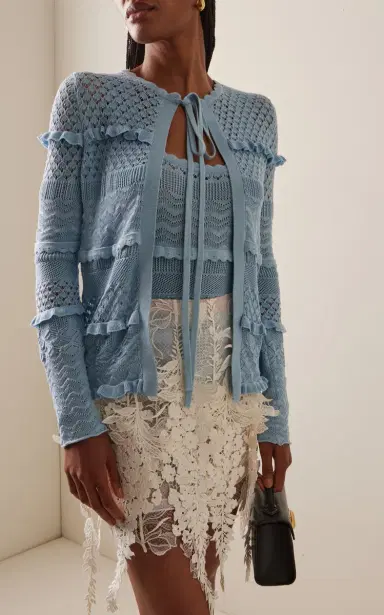 Oscar de la Renta Mixed-Stitch Silk-Cotton Cardigan | Thumbnail 2 Oscar de la Renta Mixed-Stitch Silk-Cotton Cardigan | Thumbnail 2