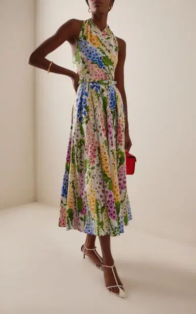 Oscar de la Renta Foxglove-Printed Cotton-Poplin Midi Halter Dress | Thumbnail 2 Oscar de la Renta Foxglove-Printed Cotton-Poplin Midi Halter Dress | Thumbnail 2