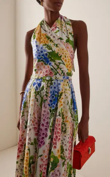 Oscar de la Renta Foxglove-Printed Cotton-Poplin Midi Halter Dress | Thumbnail 3 Oscar de la Renta Foxglove-Printed Cotton-Poplin Midi Halter Dress | Thumbnail 3