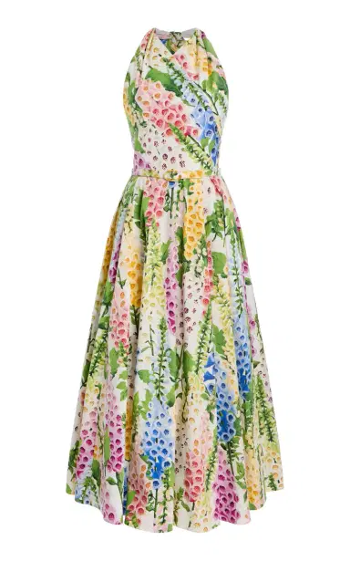 Oscar de la Renta Foxglove-Printed Cotton-Poplin Midi Halter Dress | Thumbnail 1 Oscar de la Renta Foxglove-Printed Cotton-Poplin Midi Halter Dress | Thumbnail 1