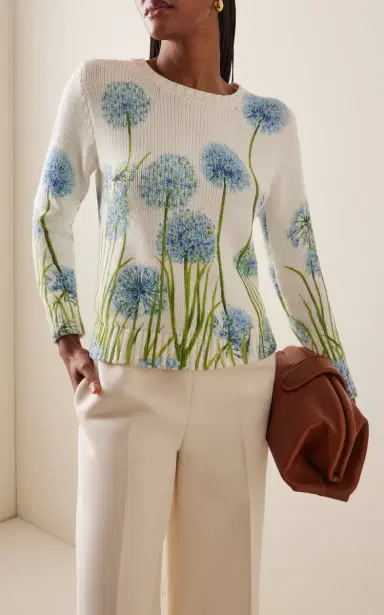 Oscar de la Renta Allium-Printed Cotton-Blend Sweater | Thumbnail 3 Oscar de la Renta Allium-Printed Cotton-Blend Sweater | Thumbnail 3