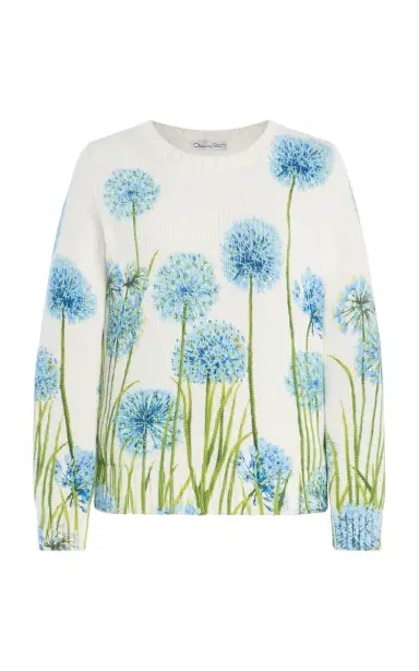 Oscar de la Renta Allium-Printed Cotton-Blend Sweater | Thumbnail 1 Oscar de la Renta Allium-Printed Cotton-Blend Sweater | Thumbnail 1