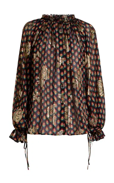 Etro Ruffled Metallic Silk Shirt | Thumbnail 6 Etro Ruffled Metallic Silk Shirt | Thumbnail 6