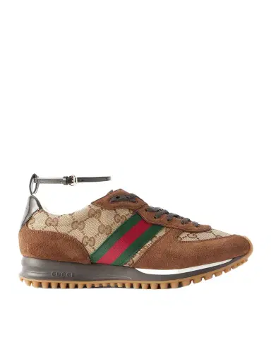 Gucci Re-motion Suede, Canvas-jacquard And Patent-leather Sneakers | Thumbnail 1 Gucci Re-motion Suede, Canvas-jacquard And Patent-leather Sneakers | Thumbnail 1