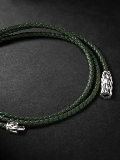 David Yurman Chevron Braided Leather and Sterling Silver Wrap Bracelet - Men | Thumbnail 3 David Yurman Chevron Braided Leather and Sterling Silver Wrap Bracelet - Men | Thumbnail 3